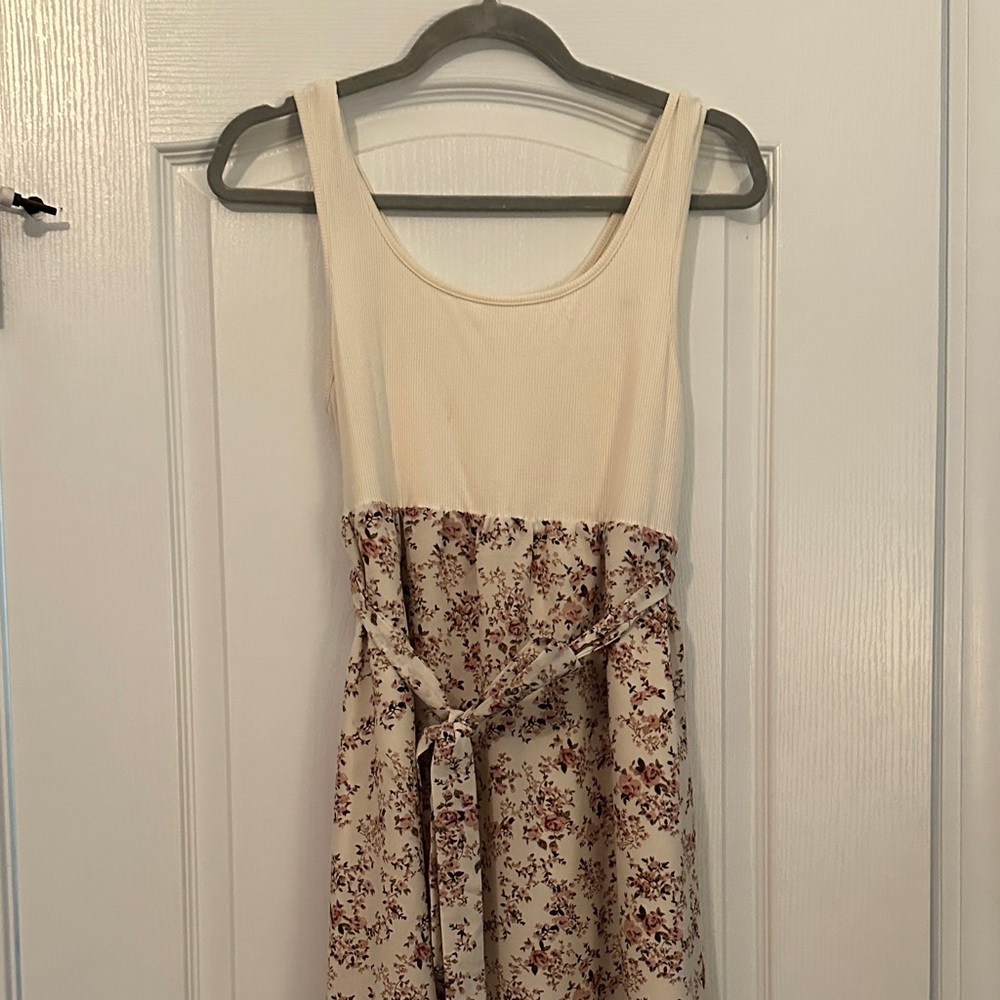 Maternity Cream and Brown Floral Midi Dress